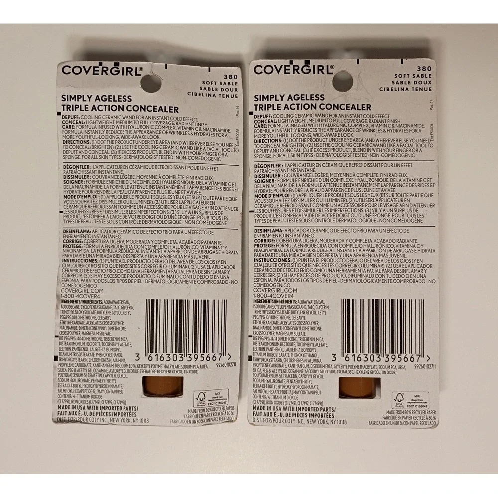 2-‎ Covergirl Simply Ageless Triple Action Concealer #380 Soft Sable